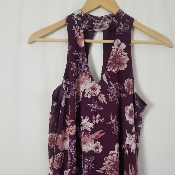 Miami Keyhole neckline  maroon floral sleeveless dress size XS (155) - Picture 4 of 7